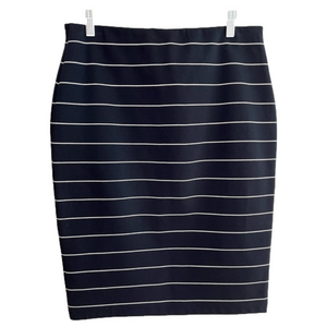 ANN TAYLOR Skirt Pull On Elastic Waist A-Line Stripe Black White Office Casual